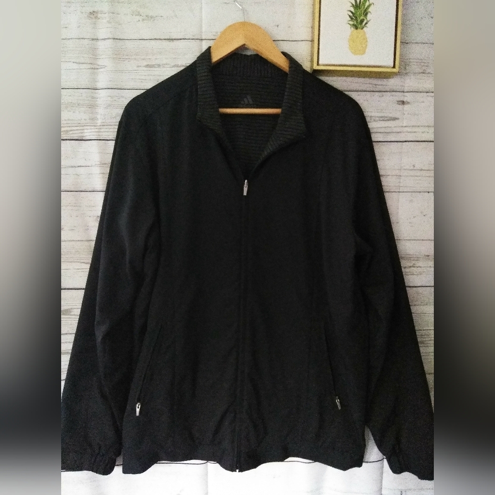 Golf Jacket Men Adidas Adipure  reversible vintage Black  Gray Warm  Zip Pockets